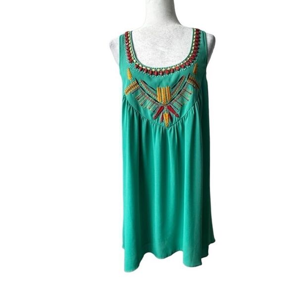 THML Green Shift Dress Beaded Embroidered Sleeveless Lined Size Small - Picture 13 of 13